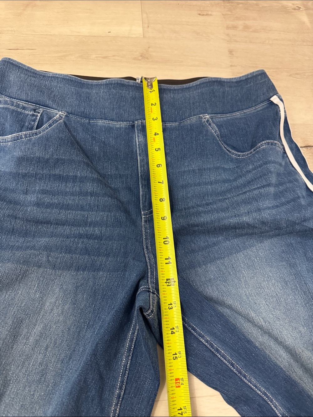 HALARA Flex high Waisted side Stripe Flowy Blue Wide Leg Jeans with Pockets. - Picture 8 of 10